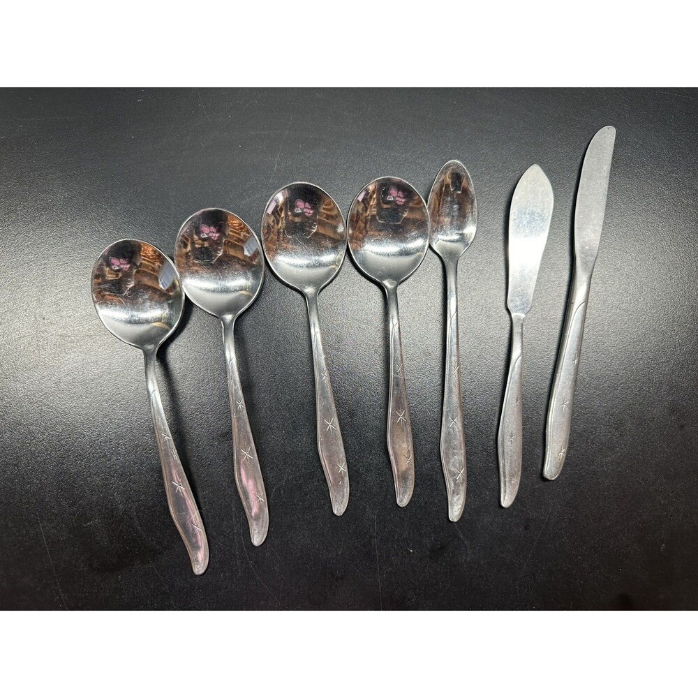 LOT 7 Pcs Mar- Crest Mid Century Stainless Steel Atomic Star Citation Starburst
